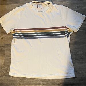 Denim & Flower Cream Short-Sleeve Tee with Rust, Mustard & Green Stripes
